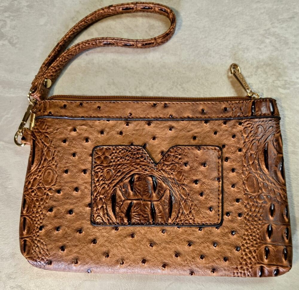 Dasein Ostrich Croc Vegan Faux Leather Embossed Wristlet Purse Clutch Handbag
